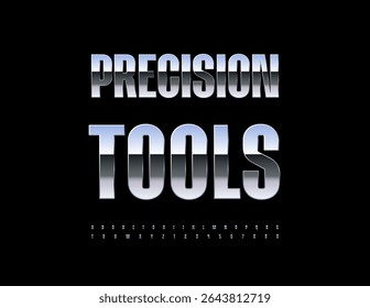 Vector Quality icon Precision Tools. Elegant Metallic Font. Modern Silver Alphabet Letters and Numbers set.