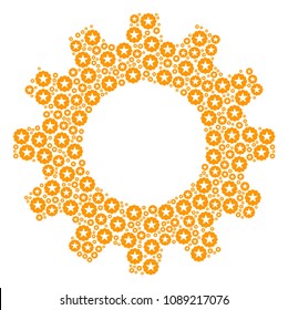 Vector quality icons are organized into gear wheel figure. Machinery design concept constructed of quality objects.