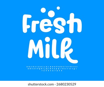 Vector Quality label Fresh Milk. Round White Font. Typography Modern Alphabet Letters and Numbers set