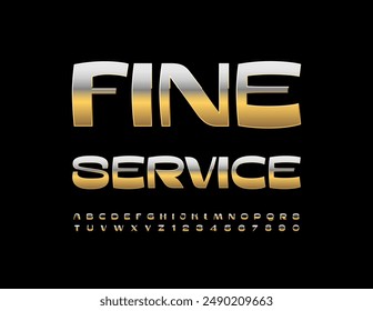 Vector quality logo Fine Service. Modern Gold Font. Premium Cool Alphabet Letters and Numbers set.