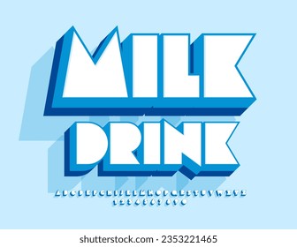 Vector quality logo Milk Drink. 3D creative Font. Trendy Alphabet Letters, Numbers and Symbols set