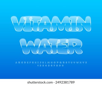 Logotipo de calidad de Vector Vitamin Water. Fuente de cristal de moda. Conjunto de letras y números del alfabeto de estilo cristalino.