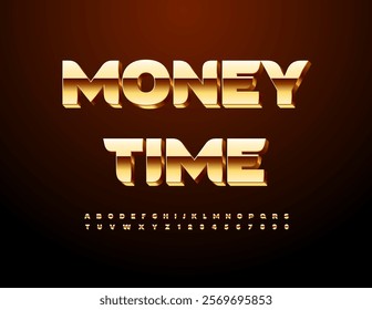 Vector quality logotype Money Time. Luxury style 3D Font. Premium Golden Alphabet Letters and Numbers set.