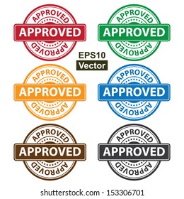 Vector : Quality Management Systems, Quality Assurance and Quality Control Concept Present By Colorful Approved Icon With Approved Text and Little Star Isolated on White Background 