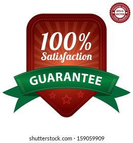 Vector : Quality Management Systems, Quality Assurance, Quality Control or Product Certification Sticker, Tag or Badge Present By 100 Percent Satisfaction Guarantee on Red Label Isolated on White