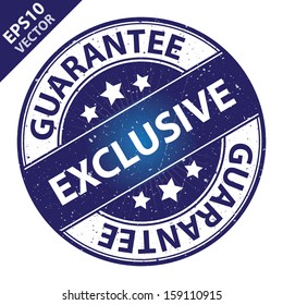 Vector : Quality Management Systems, Quality Assurance and Quality Control Concept Present By Exclusive Label on Blue Grunge Glossy Style Icon With Guarantee Text Around Isolated on White Background 