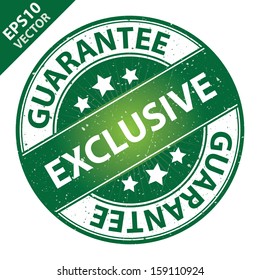 Vector : Quality Management Systems, Quality Assurance and Quality Control Concept Present By Exclusive Label on Green Grunge Glossy Style Icon With Guarantee Text Around Isolated on White Background 