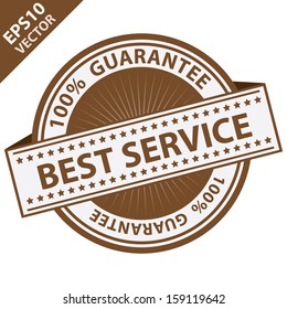 Vector : Quality Management Systems, Quality Assurance and Quality Control Concept Present By Brown Best Service Label With 100 Percent Guarantee Text Around Isolated on White Background 