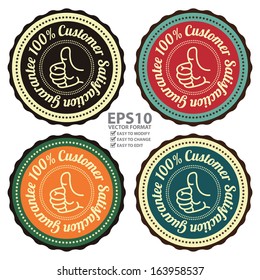 Vector : Quality Management Systems, Quality Assurance and Quality Control Concept Present By Colorful Vintage Style 100 Percent Customer Satisfaction Guarantee Sticker or Icon Isolated on White