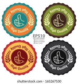 Vector : Quality Management Systems, Quality Assurance and Quality Control Concept Present By Colorful Vintage Style High Quality Icon, Tag, Sticker, Badge, Label or Stamp Isolated on White Background