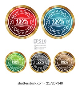 Vector : Quality Management Systems, Quality Assurance and Quality Control Concept Present By Circle Metallic Style Premium Quality 100 Percent Guarantee Sticker or Icon Isolated on White Background 
