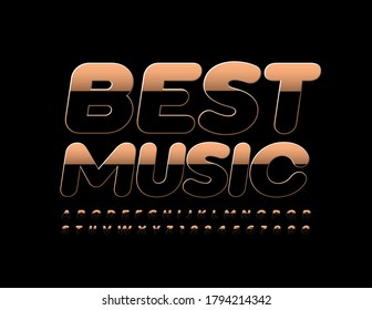 Vector quality sign Best Music. Gold and Black gradient Font. Creative reflective Alphabet Letters and Numbers
