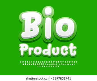 Vector quality sign Bio Product with creative Alphabet Letters and Numbers set. Green and White handwritten Font