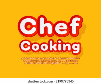 Vector quality sign Chef Cooking with sticker Alphabet Letters, Numbers and Symbols. Creative bright Font