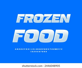 Vektorgrafik-Qualitätszeichen Frozen Food. Moderne glänzende Schrift. Exklusive weiße Alphabet Buchstaben und Zahlen gesetzt. 