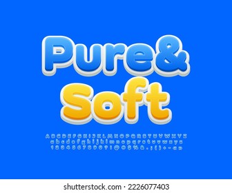 Vector quality sign Pure and Soft. Cute modern Font. Blue and White Alphabet Letters, Numbers and Symbols set