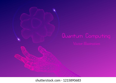 Vector Quantum Computing Concept  -  Hi-Tech Template - Emblem Of Qubit, AI,  Cryptography, Big Data, Cryptanalysis,Virtual Reality Etc 
