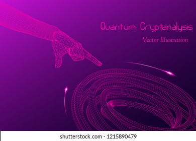 Vector Quantum Cryptanalysis Concept  - Hi-Tech Design - Emblem Of Artificial Intelligence,  Signal Cryptography, Big Data, Cryptanalysis,Virtual Reality Etc 
