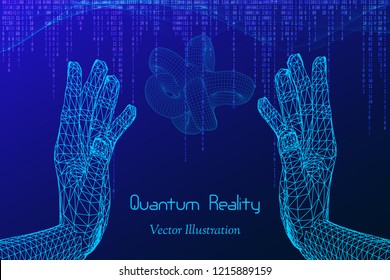 Vector Quantum Reality Concept  - Hi-Tech Digital Design - Emblem Of Qubit, Artificial Intelligence,  Signal Cryptography, Big Data, Cryptanalysis, Machine Learning Etc 
