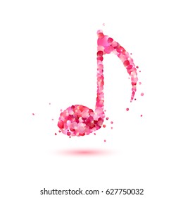 Vector Quaver Note symbol. Pink rose petals icon