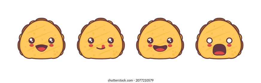 vector Quesadilla cartoon mascot, mexican food illustration, with different facial expressions. suitable for icons, logos, menus, prints, labels, stickers, etc.
