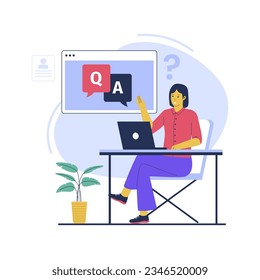 Vector of question and answer in online class. Flat vector illustration isolated on white background