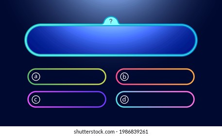 Vector question and answers template neon style for quiz game, exam, tv show, school, examination test. Illustration 10 eps