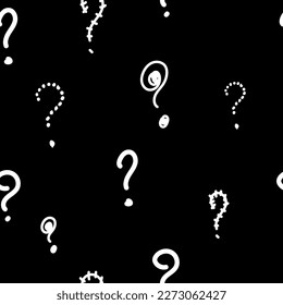 Vector. Question mark seamless pattern. Hand drawn question marks icon, punctuation marks. Monochrome hipster background. I am asking question, ask for help sign, need information. FAQ button.