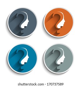 Vector questions mark with human head symbol. 