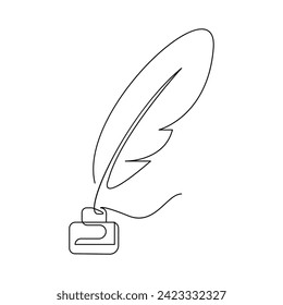 Vector quill pen continuous one line art drawing on white background minimalist art illustration pro. Quill pen single line art
