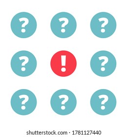 Icono de la prueba del vector. Icono de preguntas y signo de exclamación para test, test, FAQ, cuestionario, web, diseño de aplicaciones. 