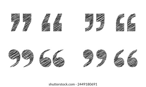 Vector Quotation Mark Icons With Scribble Style Set