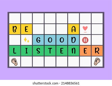 Vector Quote, Be A Good Listener, Colourful Scrabble Vector Background 