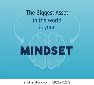 Vector Quote, the biggest asset in the world is your Mindset, blue background.