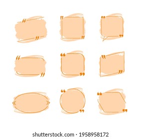 Vector Quote Box Blank Templates, Set, Orange Color, Isolated on White Background Colorful Design Elements Collection.
