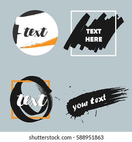 Vector quote boxes collection. Hand drawn frames, square, rectangle and round . Grunge brush strokes texture.