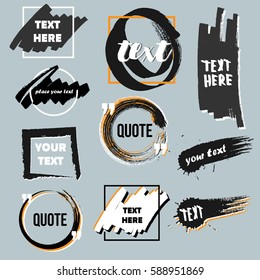 Vector quote boxes collection. Hand drawn frames, square, rectangle and round . Grunge brush strokes texture.