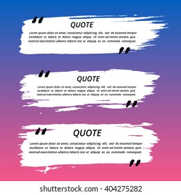 Vector Quote Boxes set. Painted strips with distress texture and torn edges. Brush stroke frames for your text. White grunge speech bubble. Artistic label, badge, poster. Isolated on bright background