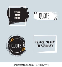 Vector quote collection. Hand drawn frames, square, rectangle and round speech boxes. Grunge brush texture