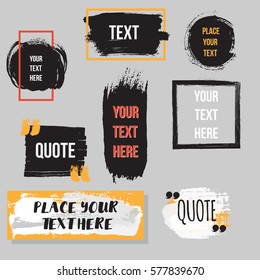 Vector quote collection. Hand drawn frames, square, rectangle and round speech boxes. Grunge brush texture