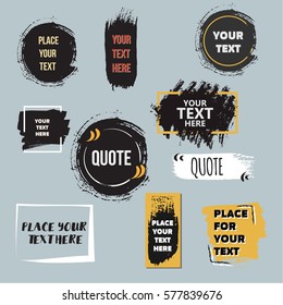 Vector Quote Collection. Hand Drawn Frames, Square, Rectangle And Round Speech Boxes. Grunge Brush Texture
