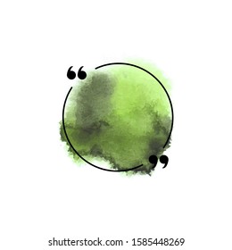 Vector Quote Frame with Green Watercolor Spot, Round Blank Frame Isolated on White Background.