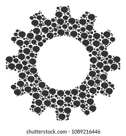 Vector quote icons are grouped into cogwheel composition. Mechanical design concept constructed with quote pictograms.