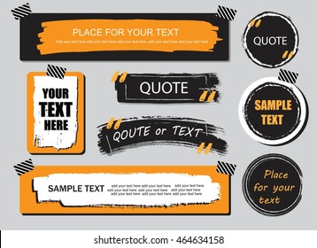 Vector quote or text boxes collection. Hand drawn frames, square, rectangle and round shapes. Grunge brush strokes, splatter  textures.