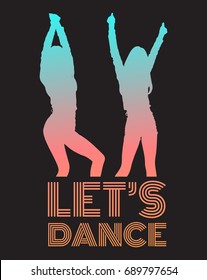 Vector quote typographical background with silhouette of dancer. Realistic silhouette of pretty woman. Template for card, poster, banner, print for t-shirt.