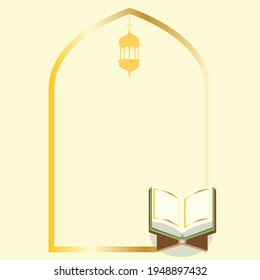 A Vector Of Quran With Mihrab And Lantern. Template Can Be Used For Eid Mubarak And Ramadhan Kareem Together With Nuzul Quran