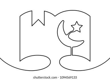 Vector Quran. One line style Islam religious book illustration