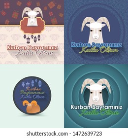 Vector Qurban Day Greeting Message Card, Flyer, Banner Illustration - Turkish Text "Kurban Bayraminiz, Kutlu Olsun". "Festival of the sacrifice, be Blessed" at English