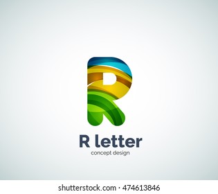 Logotipo comercial de letras R vectoriales, diseño moderno y elegante geométrico abstracto. Creado con ondas