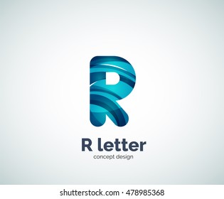 Vector R letter business logo, modern abstract geometric elegant design. Created with waves